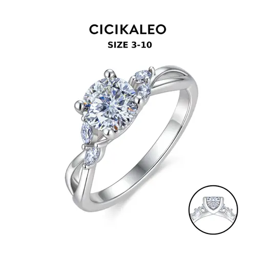CICIKALEO 1-2CT Moissanite Rings for Women 81-Facet Cut 18K White Gold Plated Lab-Created Engagement Wedding Gifts for Her #Summervibes