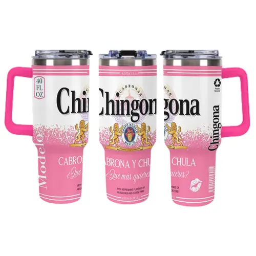 Chingona Modelo Inspired 20oz Stainless Steel Tumbler with Lid - Pink Cabrona y Chula Mexican Style Insulated Travel Mug - Double Wall Vacuum Flask for Cold Drinks