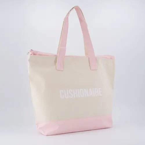 Cushionaire Everyday Canvas Beach Tote Bag - 19L Spacious Interior with Zip Closure, Exterior Zipper Pocket, Durable Cotton, Two-Tone Design, Comfortable Straps | Available in Pink and Navy
