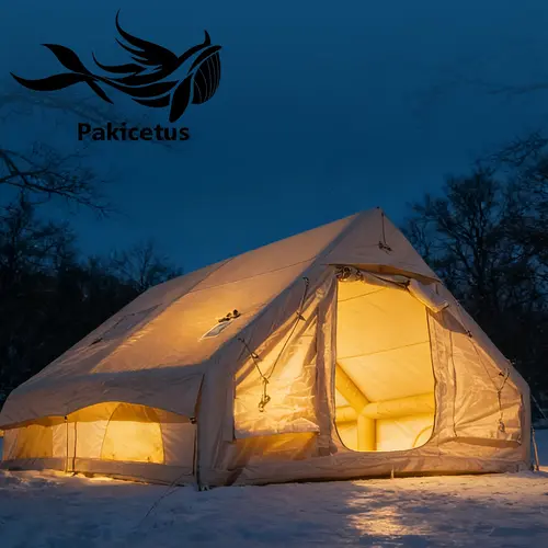 Large Inflatable Oxford Fabric Camping Tent - 4-6 Person Instant Cabin Tent with Skylight, Breathable Mesh Mosquito Netting, Stove Compatibility, Quick Setup, Upgradable Models, All-Season Glamping Camping Essentials