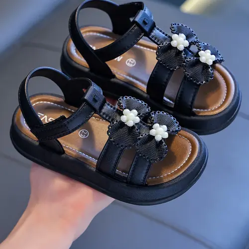 New Kids' Sandals, Trending Sandals, Cute Bow Sandals, Little Girl Sandals, Bow Decorated Sandals, Fashionable Simple Design, Velcro Closure, Girl Student Bow Soft Sole Anti-Slip Home Shoes, Comfortable and Stylish