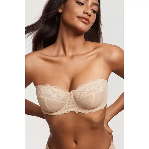 DOBREVA Unlined Lace Strapless Bra Sexy See Through Plus Size Convertible Underwire Bras No Padded