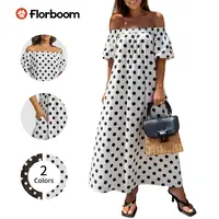 Florboom Women's Off Shoulder  Polka Dot Maxi Dress, Summer Causual Dress with Pockets for Vacation, Parties, and Beach,Summervibes Womenswear