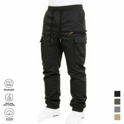 Clean Gent 1-pack men’s solid-color cargo pants with pockets, regular fit, street-style casual jogger pants with drawstring waist, suitable for everyday wear and all seasons.