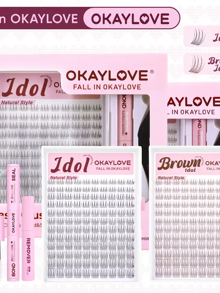 OKAYLOVE Idol Black| Brown Idol Lash Clusters Kit | D Curl Wispy Lash Extension Kit | Lightweight Look Like Real Lashes DIY Eyelash at Home for Natural Makeup Girl Gifts #backtoschool #sohochic