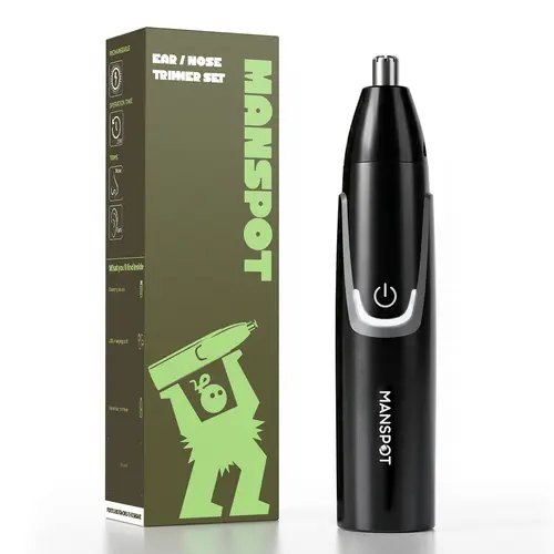 MANSPOT Personal Nose & Ear Hair Trimmers for Men, Painless Trim with Double Edge Blades, IPX6 Waterproof Cordless Quiet Trimmer, USB-C Rechargeable Ear Care, Single Item, Easy Grooming Nose & Ear Hair Trimmers