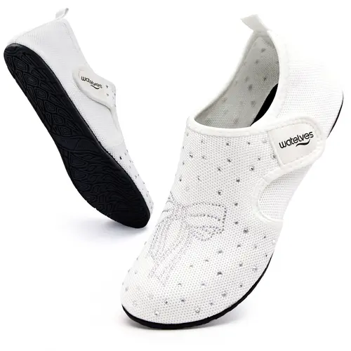 WateLves Women's Bow Rhinestone Foldable Comfort Slip-On Barefoot Sock Shoes Essential | Lightweight & Breathable Flyknit Upper | Home, Campus, Commute, Driving, Travel, Hotel & Water-Friendly#sohochic