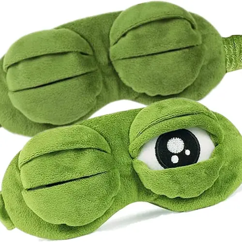 Sad Frog Sleep Mask - Stylish, Shimmering, Plush Fashion Accessory with Smooth Cotton Lining, Facial Light-Blocking, Quirky Gifts Option, Adorable Frog Face Adds Bedtime Charm for Travel, Napping