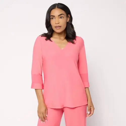 Brandis Dress Out Loud Discovery Knit Bestie Sheer Trim V-Neck Top