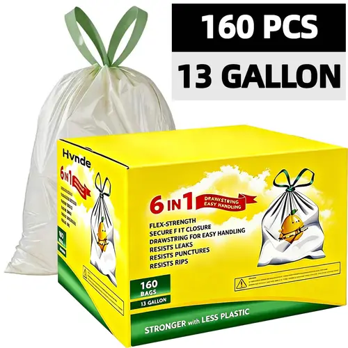 Ultra Strong 13 Gallon Trash Bags, Tall Kitchen Trash Bags 13 Gallon Size, Resist Leaks, Punctures, and Rips Drawstring Trashbags Trashbags Sturdy Trash Bags Drawstring Bin Bags, Garbage Bags Kitchen, Heavy Duty Garbage Bags