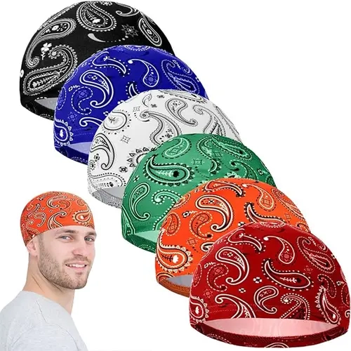 Paisley Skull Fitted Hat Beanie - Trendy Hat, Street Fashion Cap, Streetwear Headwear, Stretchy Breathable Quick-Dry Fabric, Lightweight Head Cover Helmet Liner for Men-Women Outdoor Sport