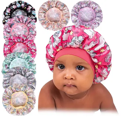 Child's Cute Soft Satin Decorative Sleep Bonnet - Lightweight Cap for Nighttime Sleep & Bath Routine, Reusable Fashion Haircare Accessory Hat