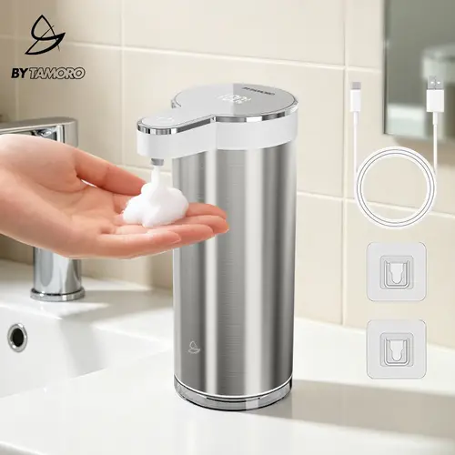 Premium Touchless Foaming Soap Dispenser, Stainless Steel Automatic Soap Dispenser，USB Rechargeable, 4 Adjustable Levels, Waterproof, Kitchen Gadgets, Home Essentials