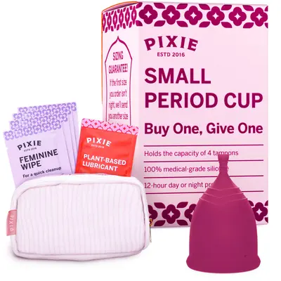 Pixie Cup - Soft, Safe, Reusable Menstrual Cup - Ranked 1 for The Best Tampon Alternative - 100% Medical-Grade Silicone Period Cup for Feminine Care - Buy One We Give One (Small, Plum)