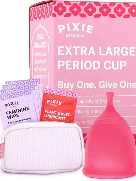 Pixie Cup - Soft, Safe, Reusable Menstrual Cup - Ranked 1 for The Best Tampon Alternative - 100% Medical-Grade Silicone Period Cup for Feminine Care - Buy One We Give One (Extra Large, Pink)