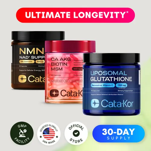 Cata-Kor Ultimate Longevity - NMN 1000 mg, Liposomal Glutathione 500 mg, CA AKG, Biotin, Hyaluronic Acid, MSM, Vitamin C Advanced Dietary Supplement Antioxidant Complex