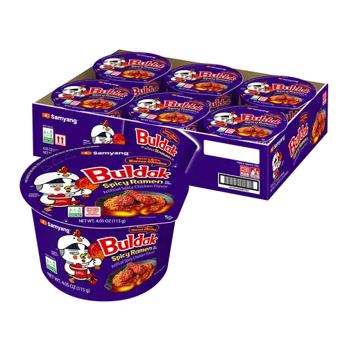Buldak Sweet-Spicy Punch Korean Instant Noodles - Big Bowl 10g Chicken Flavor Buldak Ramen Noodles, Easy Prep, Convenient, Contains Soy-Wheat (Pack of 6)