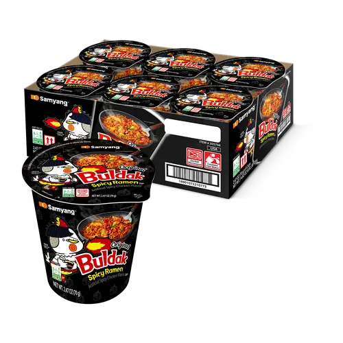 Buldak Korean Spicy Ramen Instant Cup Noodles, Stir-Fried with Addictive Spicy Intensity & Mouthwatering Bold Kick, Pantry Food Instant Noodle Selection (Pack of 6), Mouthwatering Spicy Kick