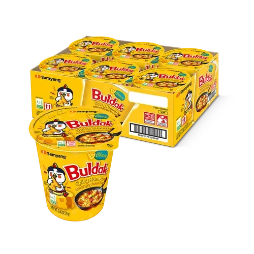 Buldak Cheese Creamy Spicy Hot Chicken Stir-Fried Cup Noodles (Pack of 6) - Korean Instant Noodles, Buldak Ramen, Instant Food, Snacks, Pantry Food