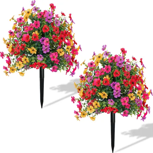 2pcs Decorative Artificial Daisy Flower Set with Eucalyptus Leaves & Boxwood Greenery, Plastic Faux Plants for Indoor/Outdoor Garden Home Porch Patio Decoration