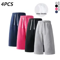 4PCS Men’s 7-Inch Casual Sweat Shorts + Free Socks, Loose Drawstring Workout Shorts, Multicolor,summervibes