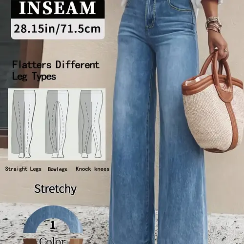 Women's Fashionable Wide-Leg Jeans, Comfortable Elastic Stretchy Hip-Lifting Denim Pants, Casual Chic All-Season Trousers, Bottoms