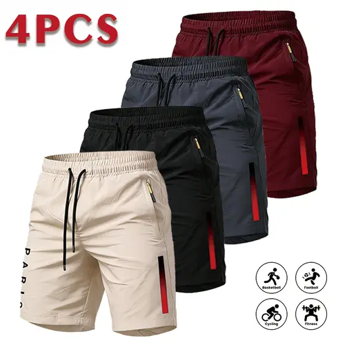 Men's Synthetic Activewear Shorts - Mid-Length, Breathable, Quick Dry, Clean Look, Zip Pockets, Casual Streetwear, 1-4 Piece Packs for Running, Fitness (TikTok Shop Spring Glow Up)