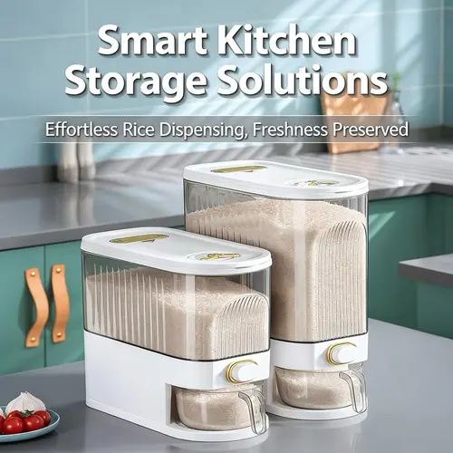 GHQ Airtight Cereal Dispenser - 11.02LB/22.05LB Capacity Compartmentalized Food Storage Container, Dustproof Stackable Plastic Kitchen Pantry Bin with Measuring Cup & Time Scale, Leak-Proof Kitchen Accessory for Freshness Preservation,sohochic