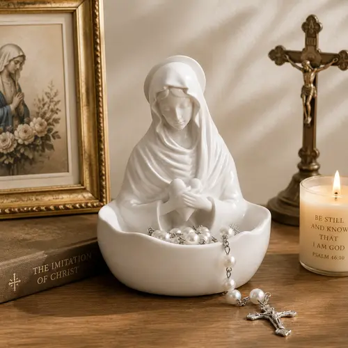 4.72-Inch Resin Rosary Holder Mary Statue, Plain Ornate Religious Decorations, Religious Ornaments, Desk Home Decor Gift for Women, Baptism Souvenir,sohochic