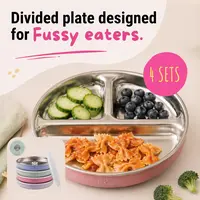 Elk and Friends Stainless Steel Kids Silicone Suction Plates - Long-Lasting Daily Steel Plates for Easier Everyday Meals & Snacks