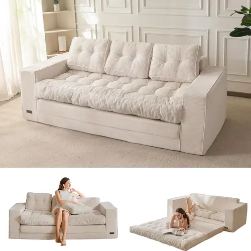DealsforYouDays MAXYOYO Convertible Sofa Bed, Pull Out 3 Seater Sleeper Sofa, 2 in 1 Folding Couch Bed, Fold Out Floor Couch with Pillows for Living Room Bedroom Lounge
