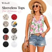Wiholl Women's V-Neck Pull-On Tank Tops - 95% Polyester/5% Elastane, Breathable, Soft Stretch, Loose Fit, Pleated Front, Shirred, Sleeveless, Straight Hem, Low Iron, Business Summer Relaxed Tops