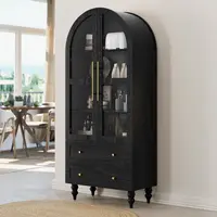 Walsunny 70" Tall Arched Kitchen Pantry, Modern Farmhouse Wooden Glass-Door Kitchens Storage Cabinets with 2 Large Drawers and 4 Shelves, Versatile Cupboard for Kitchen, Dining Room, Bathroom, Natrual Mother's Day Gift