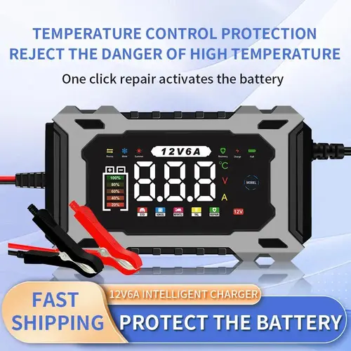 12V6A Smart Battery Charger, Maintainer & Trickle Charger for LiFePO4, Lead Acid Batteries for Motorcycle Car Truck Lawnmower Boat car battery charger, automatically stops when fully charged Automotive Restorer Kit,car accessories,sohochic
