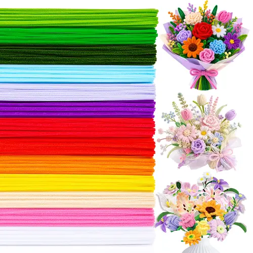 CRAFT SPOT! 1200 Pcs Chenille Stems Pipe Cleaners Bulk - 24 Assorted Colors Fuzzy Plush Bendable Craft Stems, Green Black White, DIY Flowers Kit for Kids, Room Decor, Mother's Day, Birthdays Projects,sohochic