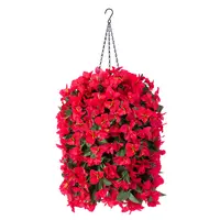 Ivydale 3PCS Round Decorative Artificial Bougainvillea Flower Hanging Plastic Baskets, UV-Resistant Long Trailing Faux Silk Vines, Casual Garage-Wardrobe-Business Porch Front Door Patio Outdoor Decor Accessories (Red)