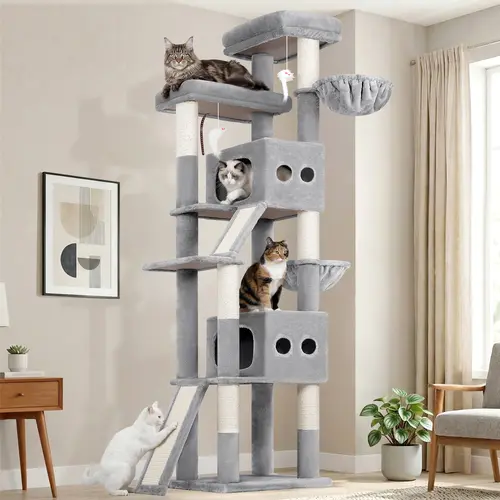 DESKAT 83 Inch Cat Tree for Large Cats, Multi-Level Cat Tower for 4+ Indoor Cats, Tall Heavy Duty Activity Center with 2 Condos 2 Hammocks 2 Perches, 6 Sisal Posts