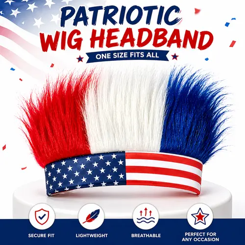Patriotic Crazy Hairy Flag Stars Fashion Headband - Lightweight, Secure Fit, Comfortable All-Day Wear, Unisex One Size Fits All US National Flag Hair Accessories for 4th of July, Football Events, Game‑Day Ready