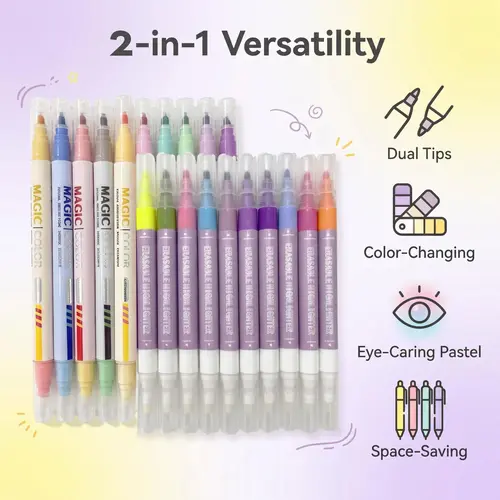 2-in-1 Dual-Tip Color Marker Set, No-Bleed Office Stationery, Space-Saver Eye-Caring Pastel Writing Tools with Layerable Marks for Bible Study, Bullet Journaling, Back to School Supplies