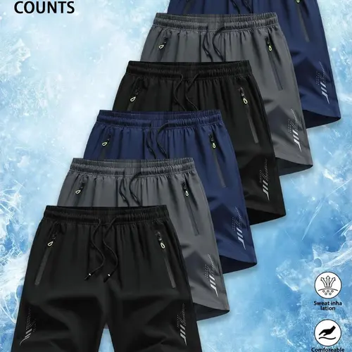 Men's 6-Piece Premium Quick-Dry Lightweight Plain Summer Athletic Shorts Set - Gym Workout Apparel, Activewear, Elastic Waist, Cooling Drawstring, Secure Zipper Pockets, Reflective Detail, Loose-Fit for Gym/Running, Hot Weather Menswear Casual