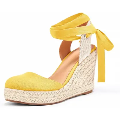 Coutgo Women's Elegant Solid Color Wedge Espadrilles - Closed Toe, Ankle Strap, Lace-Up Platform Heels, Summer Outdoor Women's Shoes, Wedges, Ankle Wedges & Flatform,back to school,back to school haul,sohochic