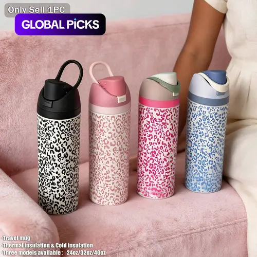 Leopard Print Stainless Steel Vacuum Insulated Tumbler Flasks, Insulated Water Bottles, 24–40 oz Double-Wall Water Bottle with Straw Lid, Ideal for Sports, Travel and Office #GLOBAL PICKS