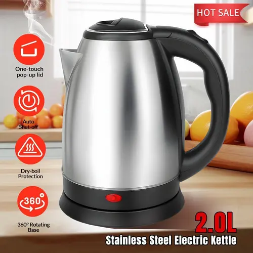 2-Liter Food-Grade SS Single-Layer Electric Tea Kettle with Button Operation, Automatic Power-Off, Dry-Burn Protection, Mirror Finish, Hand Wash Compatibility & Fast Boiling #DealsForYouDays,sohochic