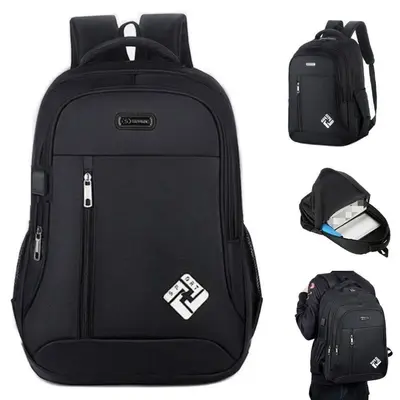 18 Inch Large Slim Black Laptop Backpack, Oxford Fabric, Spacious Inner Compartments, Comfort Padded Shoulder Straps, Lightweight Carry‑On Bag, Practical Backpack for Men Women, Great for Commute, Office, School & Weekend Travel