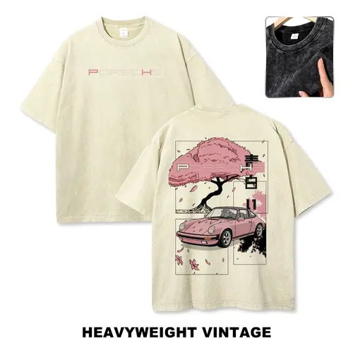Cherry Blossom Japanese Aesthetic Classic Sports Car Vintage Washed Tee 90s Men's Graphic Tee t Shirts Funny Graphic Tee Good Graphic Tees Graphic Tees Streetwear Outfits Men Vacation Outfits Oversized Tshirt Men,sohochic