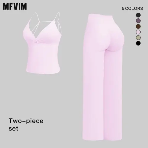 MFVIM Women’s 2-Piece Yoga Set - Dual Shoulder Straps, Premium Colorblock Fleece Sportswear, Women’s Workout Matching Set for Running, Gym, Women 2 Piece Sets,back to school,back to school haul