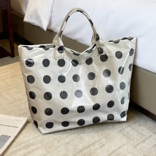 Lightweight Versatile Large Capacity Letter & Polka Dot Pattern Practical Handbag for Work and Daily Use, Stylish Tote Bag, Fashionable Bags, Functional Bag, Fashion Patterned Bag