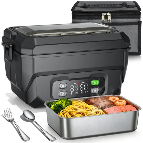 Cordless Electric Lunch Box 1.5L, Portable Self Heating Lunch Box for Work & Travel, 22500mAh Heated Lunch Box for Men with Removable Stainless Steel Container, Lunch Bag, Fork and Spoon tiktokshopbacktoschool