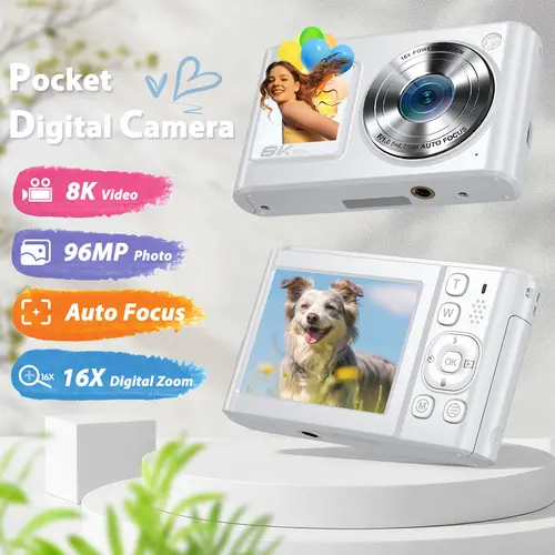 CAMKORY Digital Camera 8K Vlogging Selfie Camera, 96MP Digital Camera with Dual Screen & 16X Zoom, 6-Axis EIS Anti-Shake WiFi Y2K Aesthetic Compact Camera for Boys and Girls Photography Travel Record Ideal Holiday Gift., Vlogging Camera, Wi-Fi