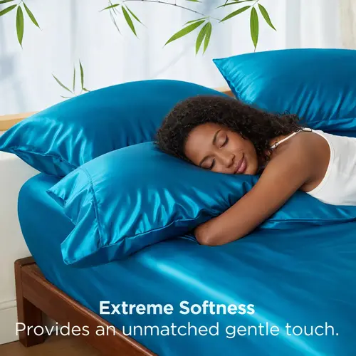Cosybay Luxury Satin Bed Set, Wrinkle Resistant Breathable Durable Silky Bedding for Hair & Skin, 15" Deep-Pocket Fitted Sheet, Queen/King/Full (3pcs) & Twin (2pcs) Sizes, Black Sheets & Pillowcases